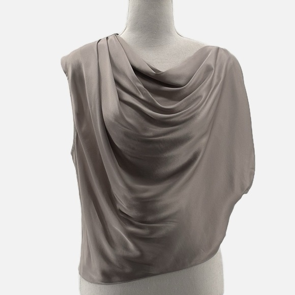 Michelle Mason Asymmetrical Drape Silk Off Shoulder Blouse Sterling- NEW -Size 4 - Picture 3 of 9